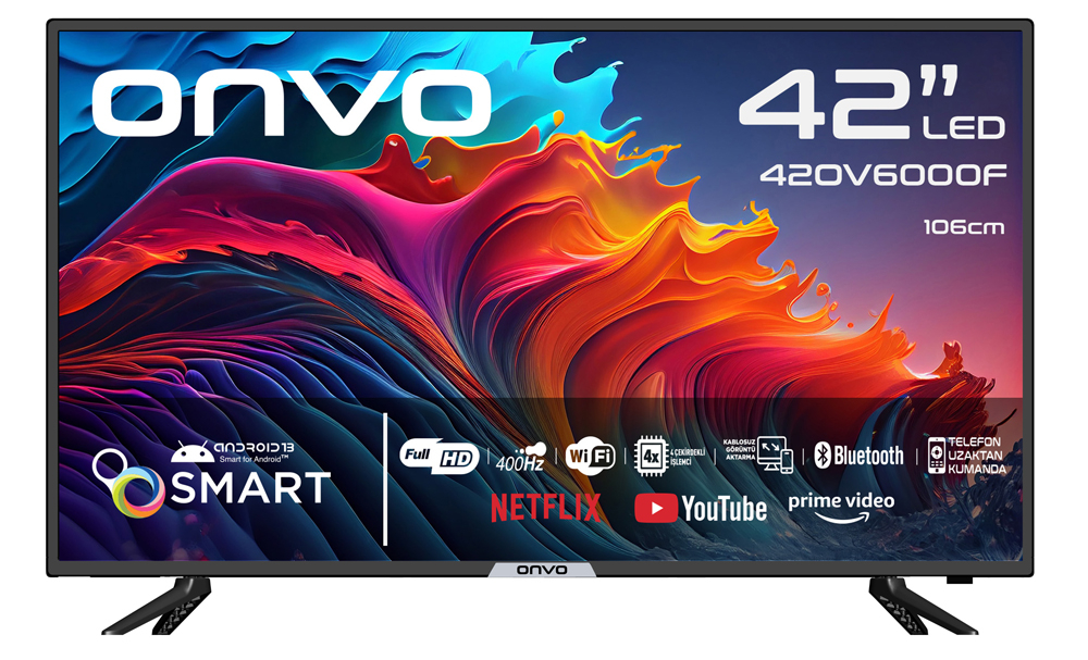 ONVO 42OV6000F 42" 106 EKRAN ANDROİD SMART UYDULU HD READY LED TELEVİZYON
