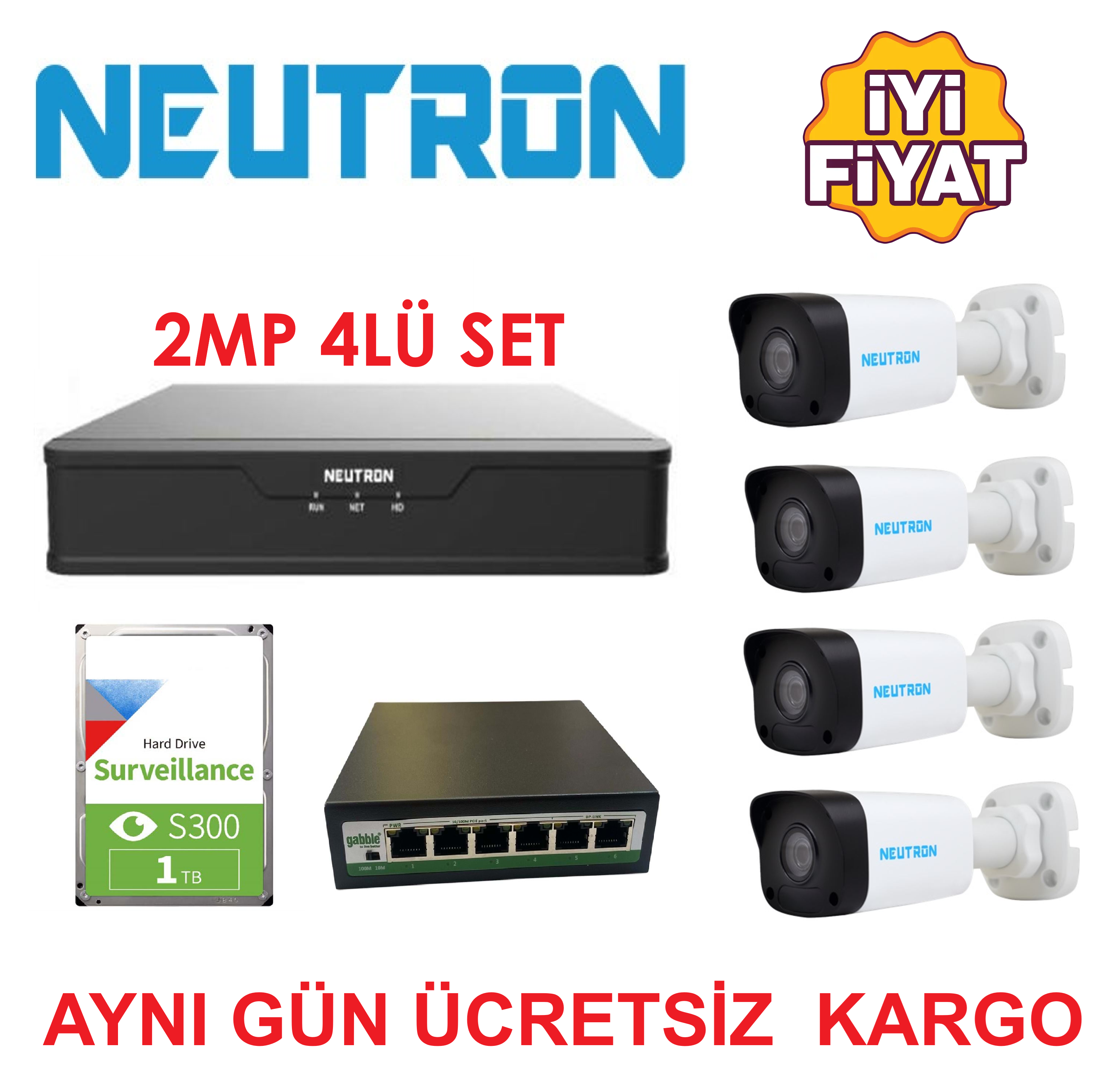 NEUTRON 4LÜ 2MP SESLİ İP KAMERA SETİ