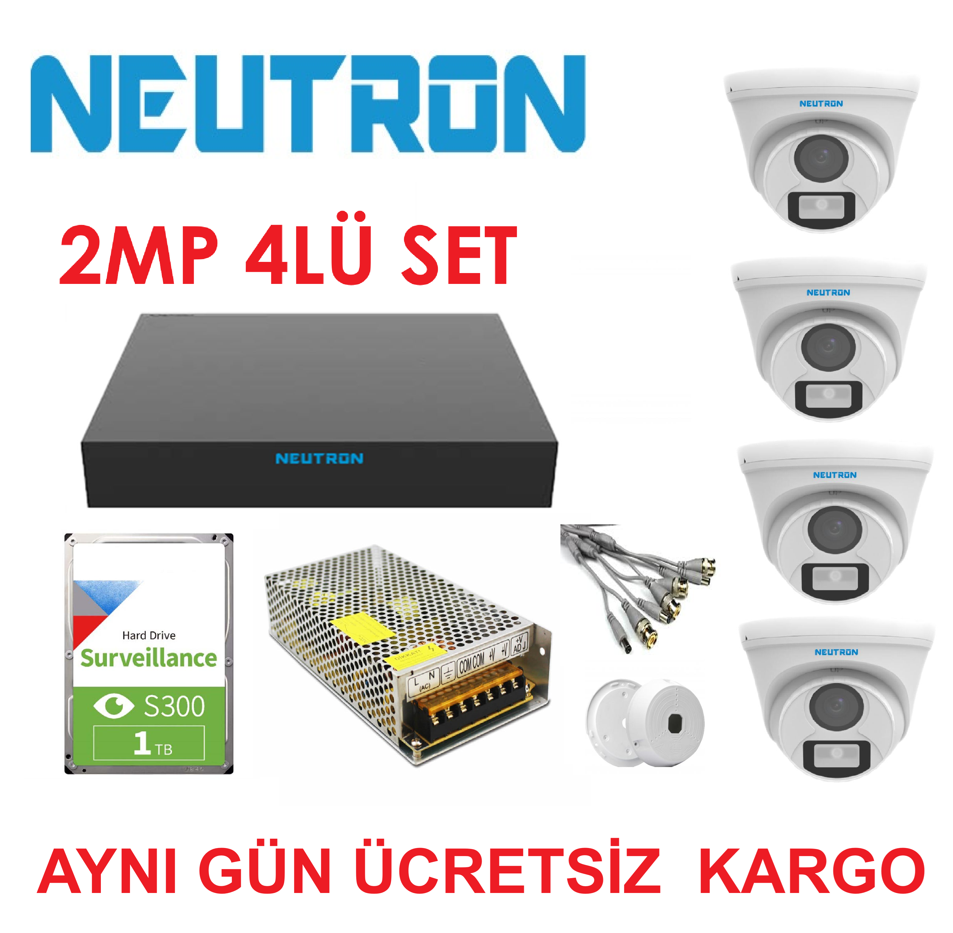NEUTRON 4LÜ 2MP SESLİ AHD KAMERA SETİ