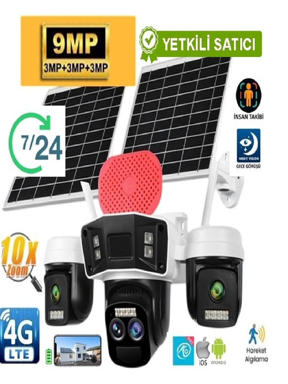 O-KAM-4075 3 LENS 10X OPTİK ZOOM SİRENLİ ÇİFT PANEL 4G KAMERA