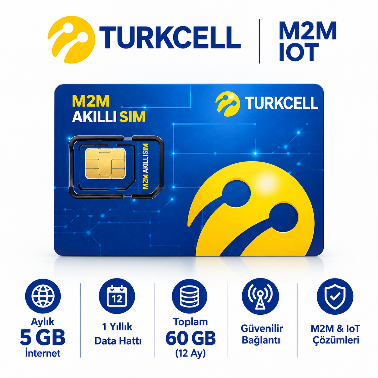 Turkcell M2M-IOT Aylık 5 GB 1 Yıllık Data Hattı